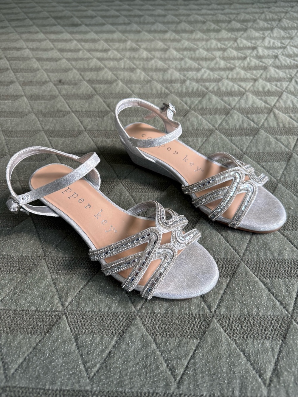 Girls Copper Key Rhinestone Wedge Heel